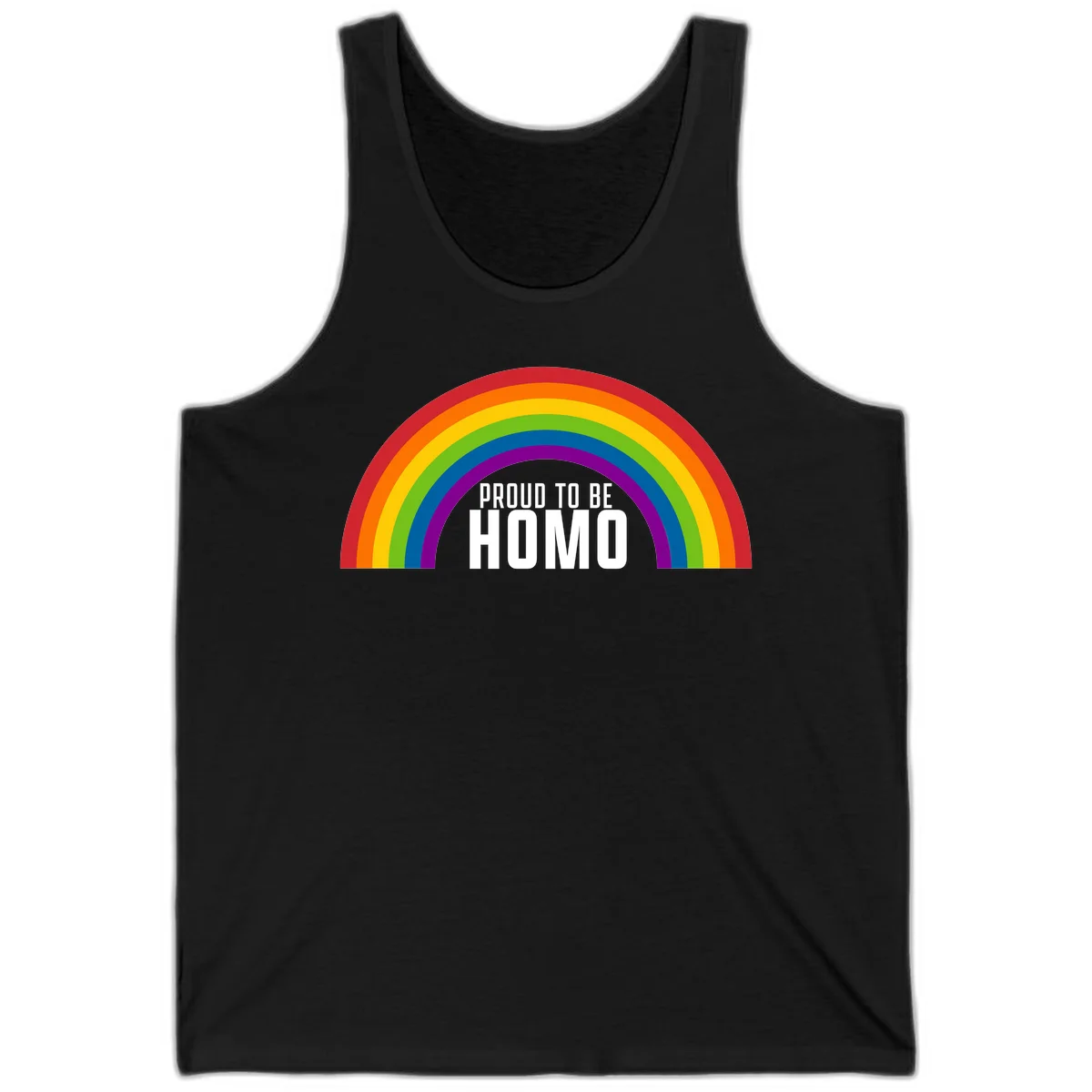 Proud to be homo design: rainbow arc in pride colors frames white text on gray background in Black