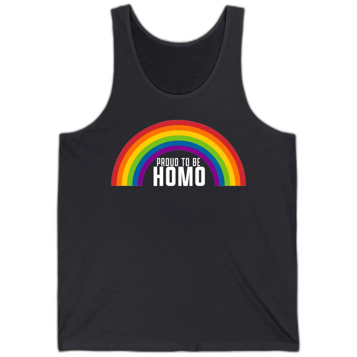 Proud to be homo design: rainbow arc in pride colors frames white text on gray background in Dark Grey