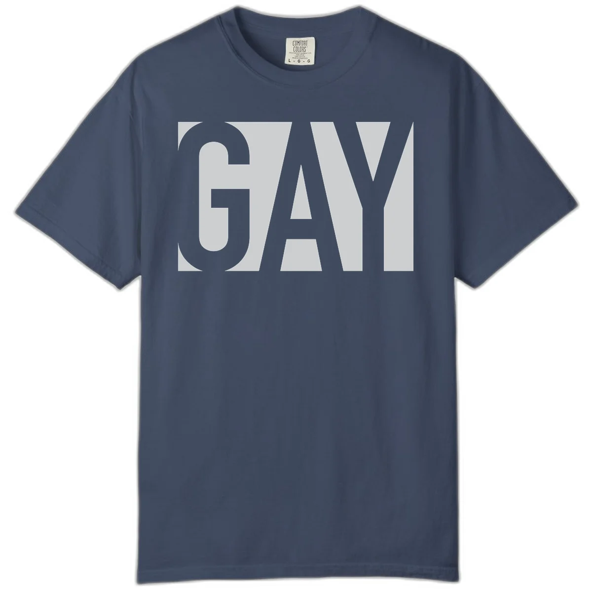 Bold gray and white typography design with the word 'GAY' in large, thick sans-serif letters on a light background in Midnight