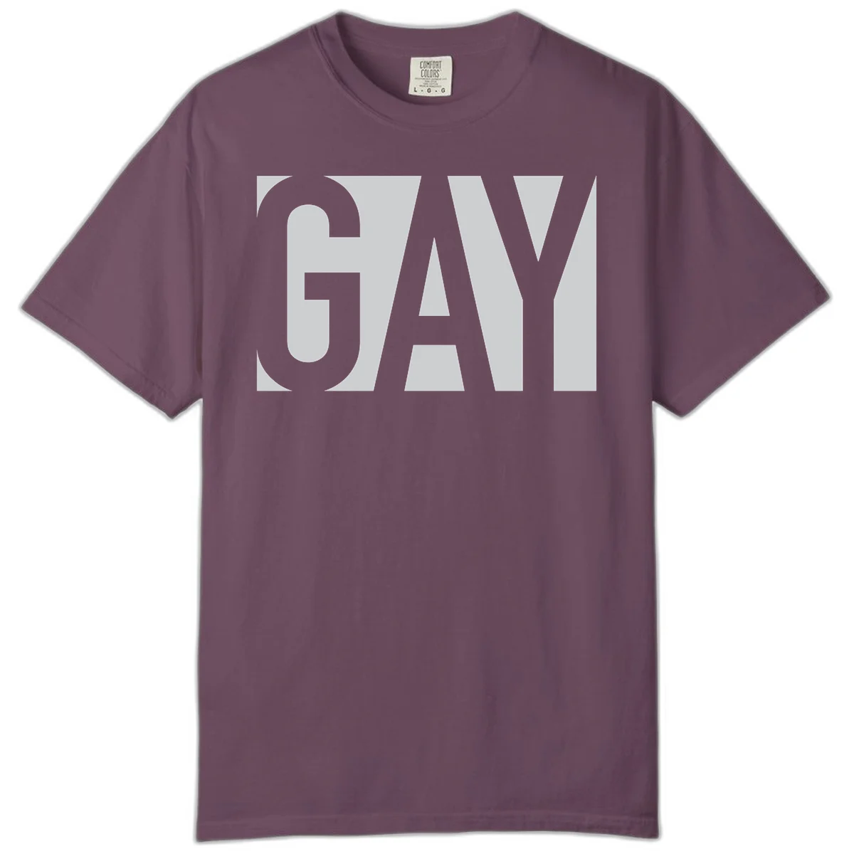 Bold gray and white typography design with the word 'GAY' in large, thick sans-serif letters on a light background in Berry