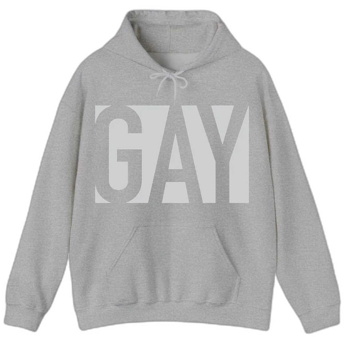 Bold gray and white typography design with the word 'GAY' in large, thick sans-serif letters on a light background in Sport Grey