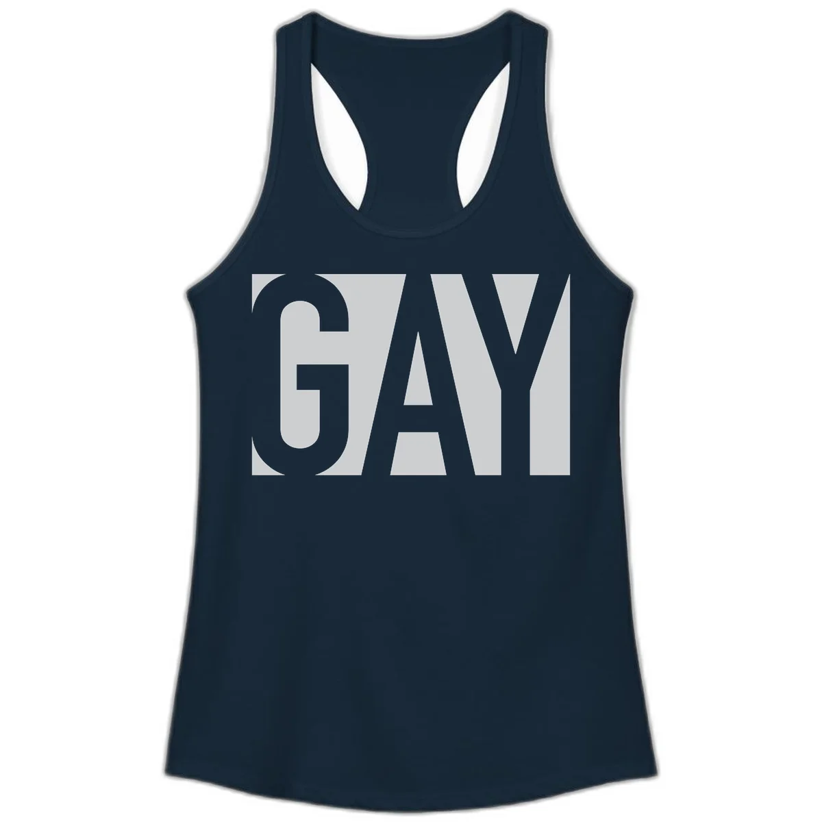 Bold gray and white typography design with the word 'GAY' in large, thick sans-serif letters on a light background in Solid Midnight Navy