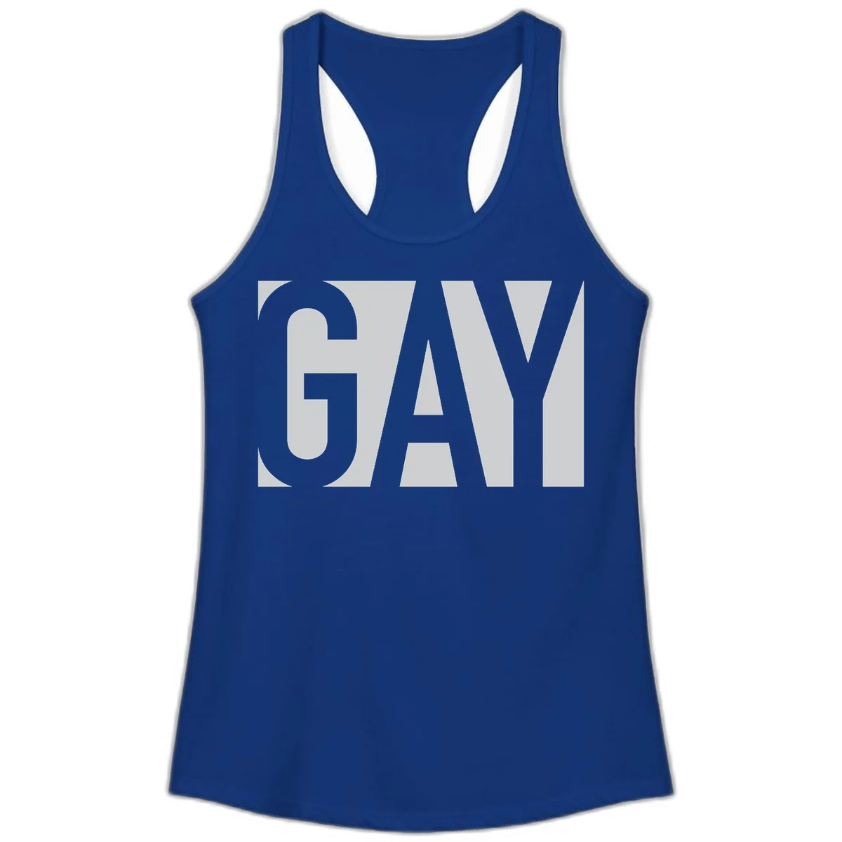 Bold gray and white typography design with the word 'GAY' in large, thick sans-serif letters on a light background in Solid Royal