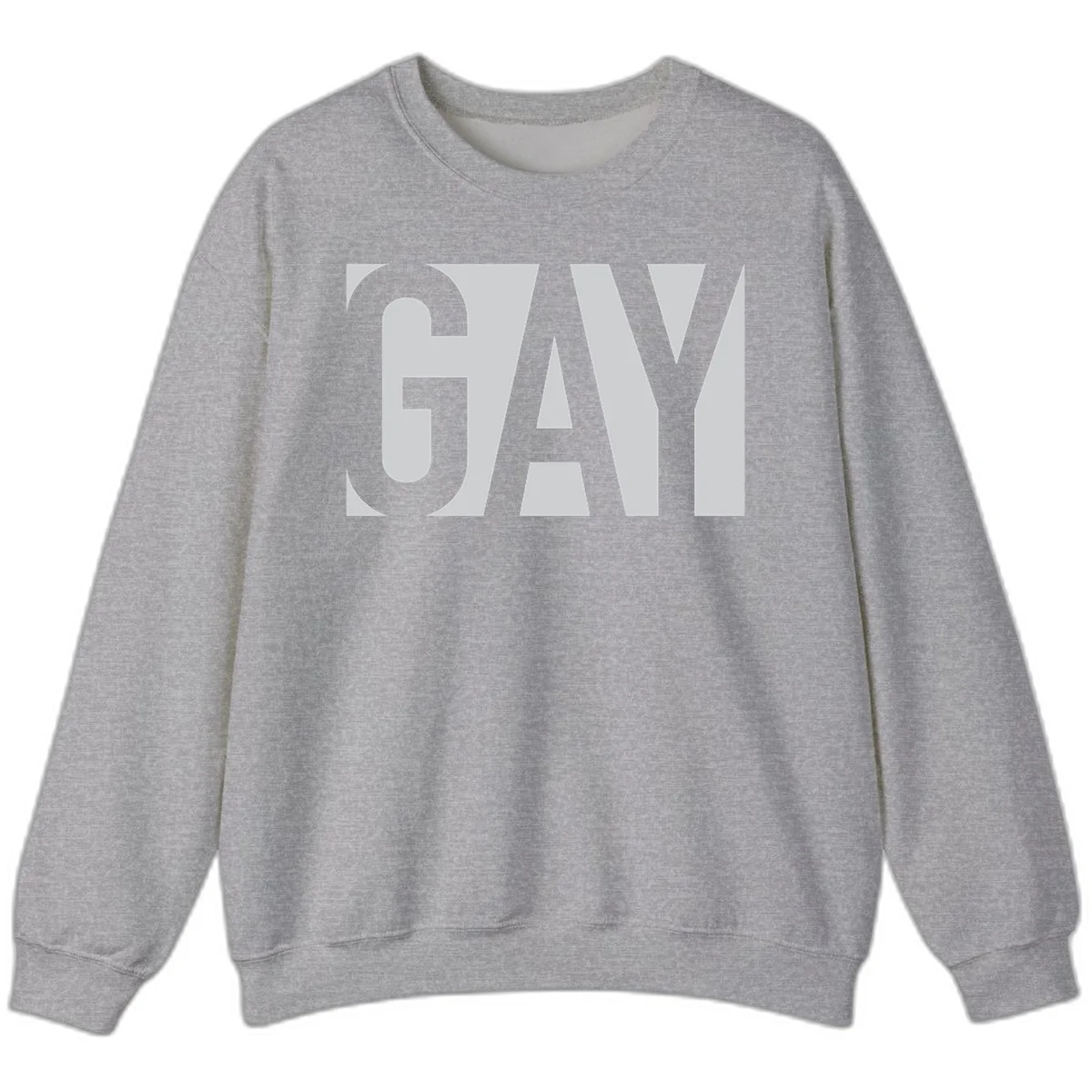 Bold gray and white typography design with the word 'GAY' in large, thick sans-serif letters on a light background in Sport Grey