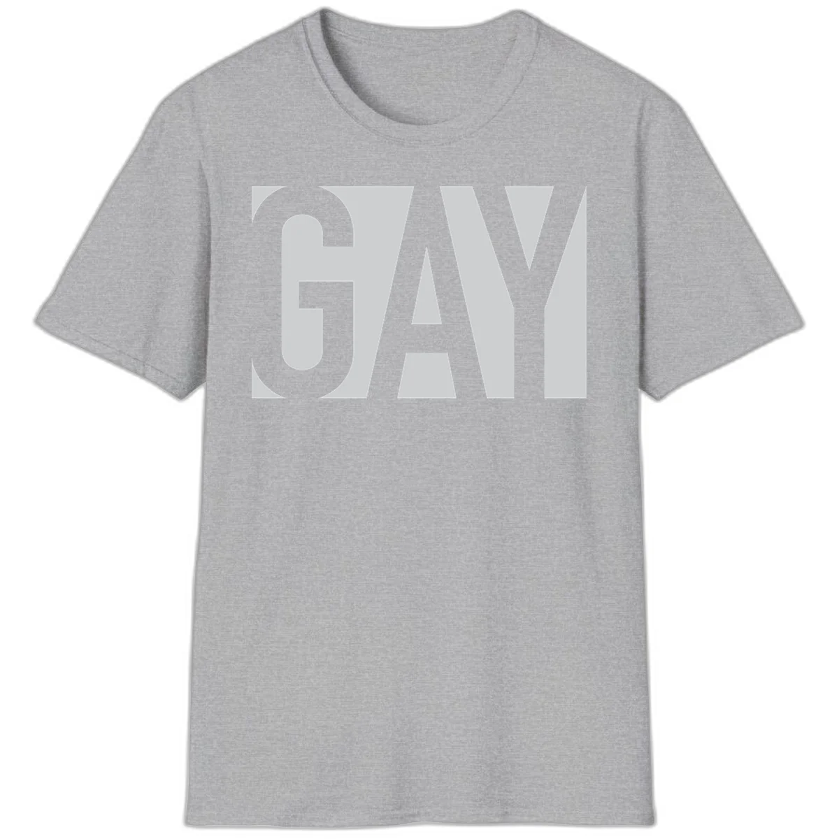 Bold gray and white typography design with the word 'GAY' in large, thick sans-serif letters on a light background in Sport Grey