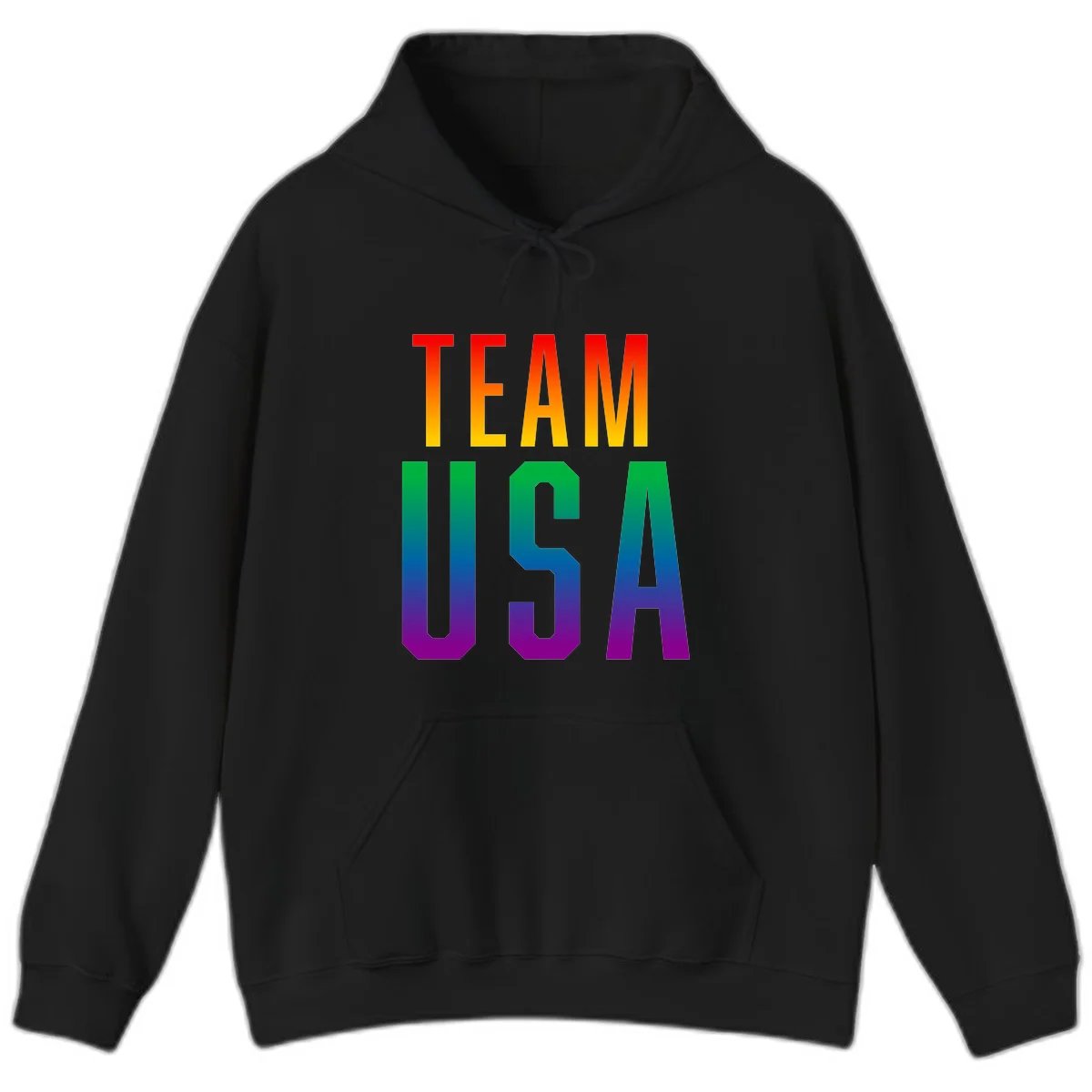 Team USA rainbow pride design with bold text gradient from red to purple representing LGBTQ+ flag colors in Black