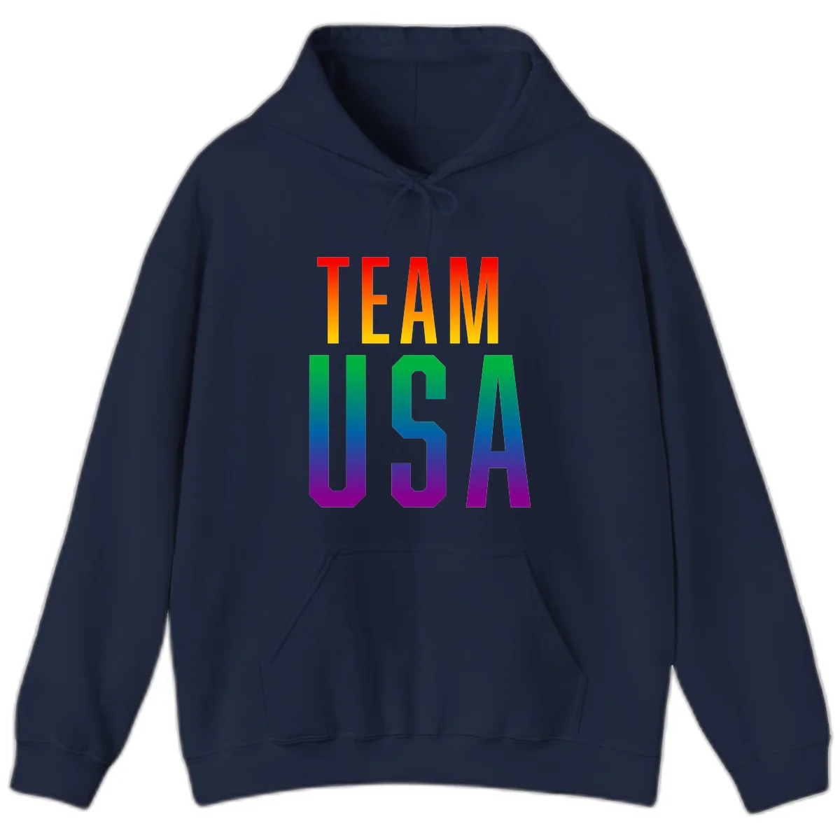 Team USA rainbow pride design with bold text gradient from red to purple representing LGBTQ+ flag colors in Navy