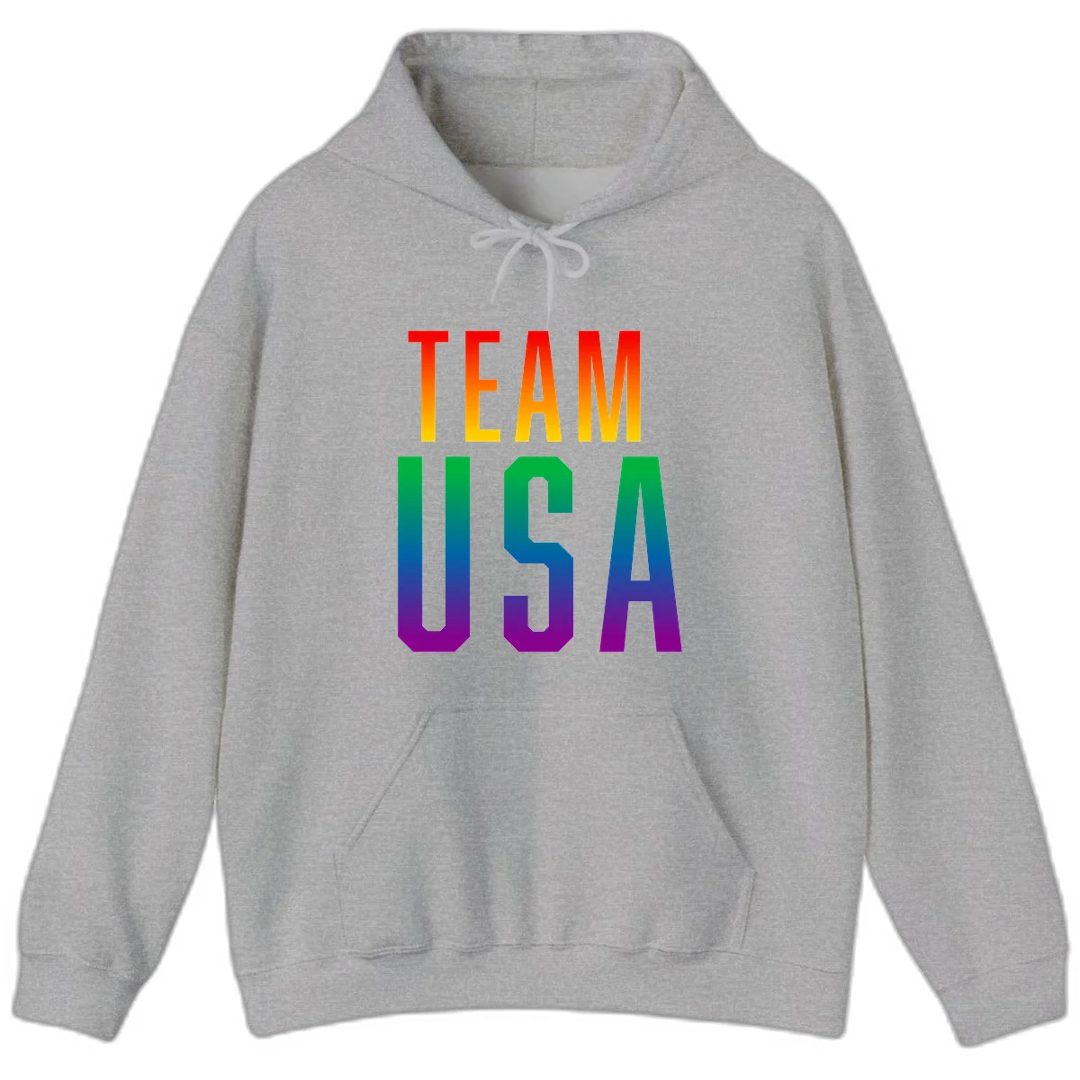Team USA rainbow pride design with bold text gradient from red to purple representing LGBTQ+ flag colors in Sport Grey