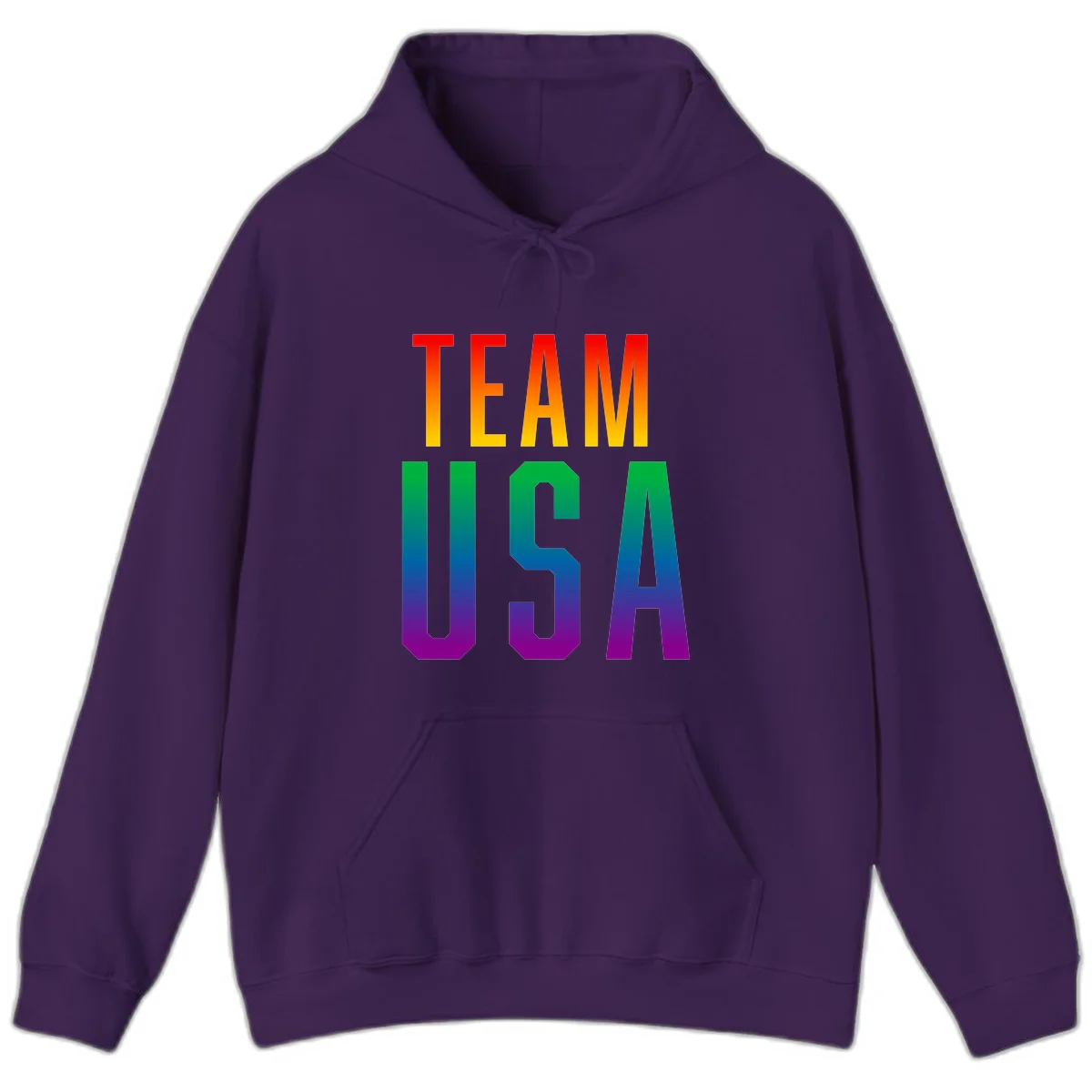 Team USA rainbow pride design with bold text gradient from red to purple representing LGBTQ+ flag colors in Purple