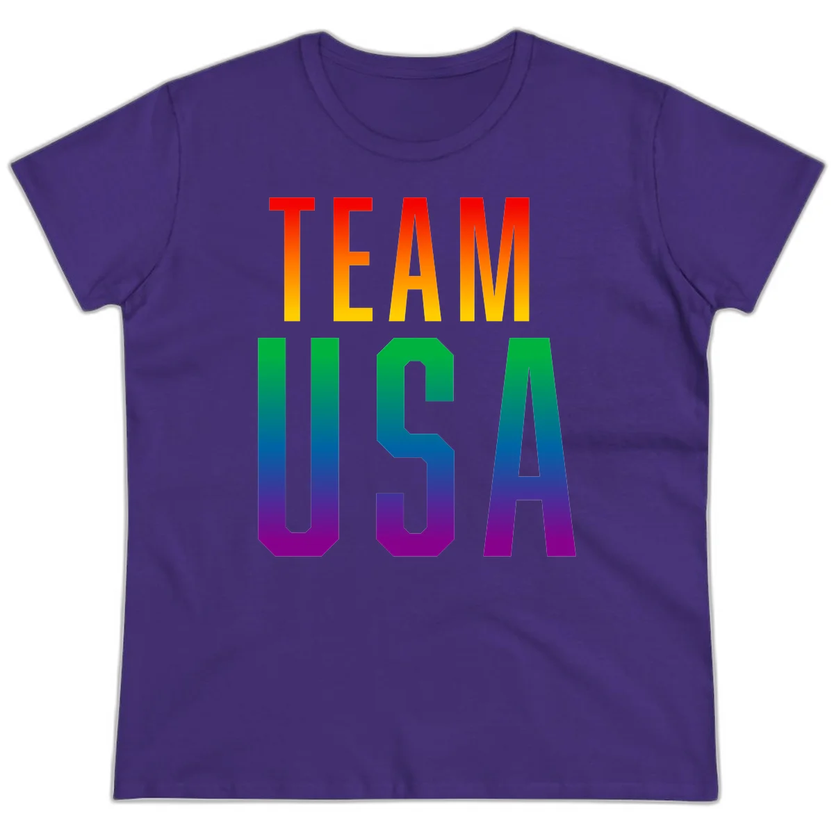 Team USA rainbow pride design with bold text gradient from red to purple representing LGBTQ+ flag colors in Purple