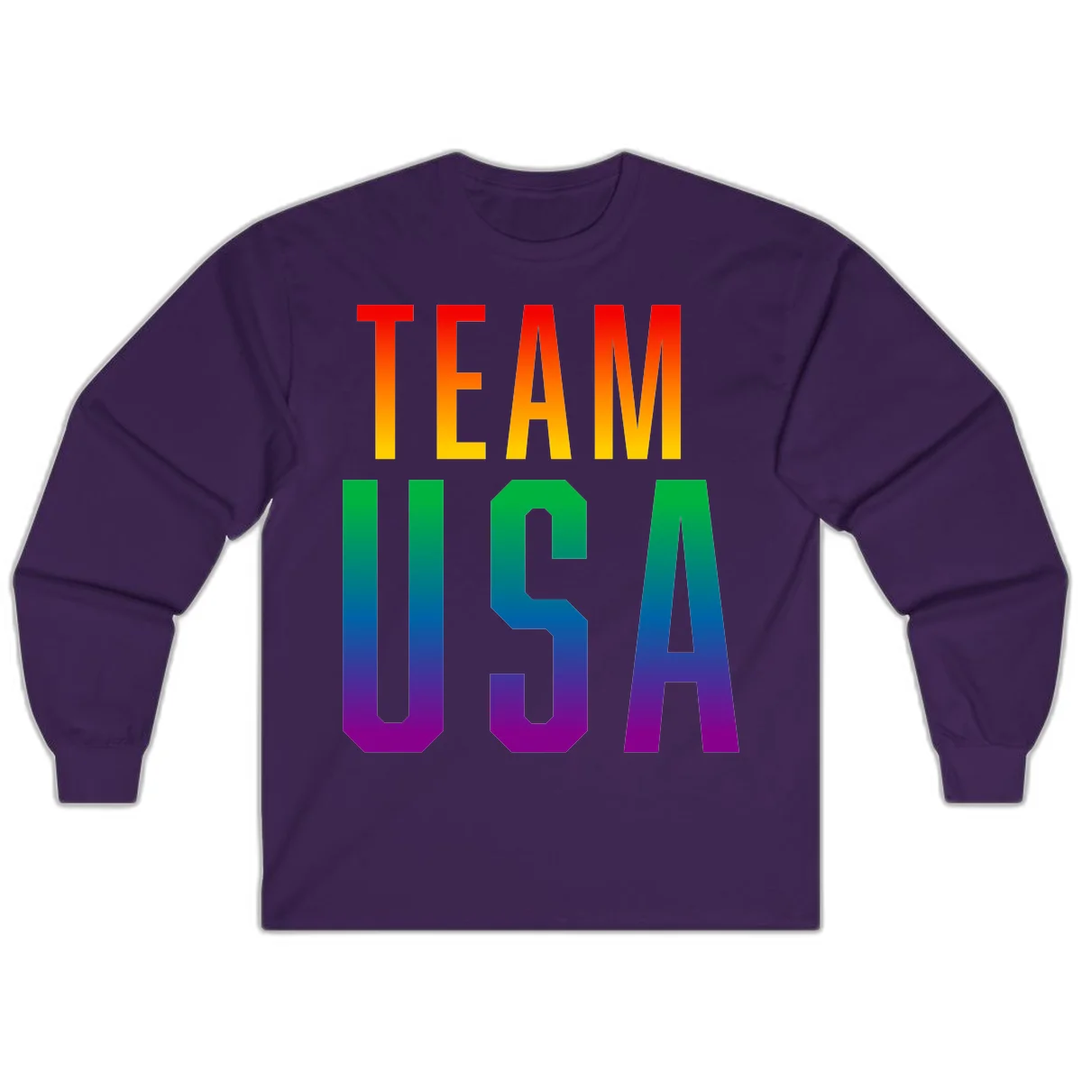 Team USA rainbow pride design with bold text gradient from red to purple representing LGBTQ+ flag colors in Purple