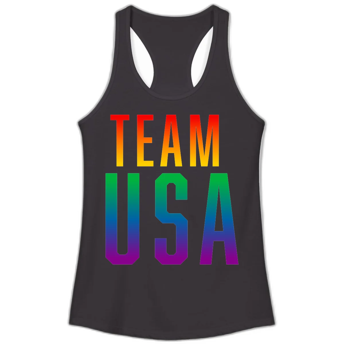 Team USA rainbow pride design with bold text gradient from red to purple representing LGBTQ+ flag colors in Black