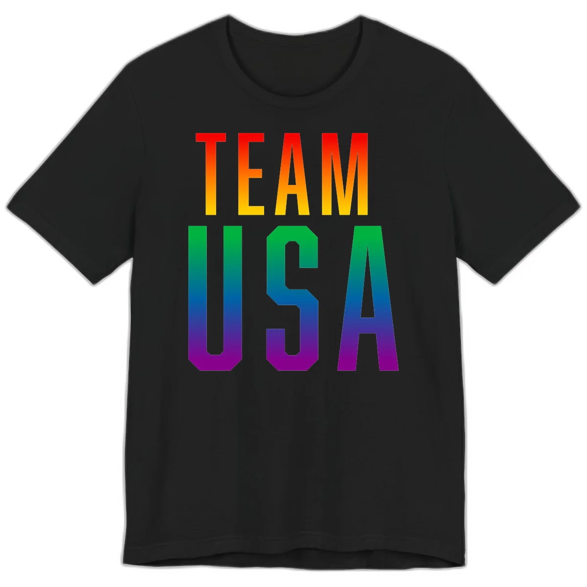 Team USA rainbow pride design with bold text gradient from red to purple representing LGBTQ+ flag colors in Black