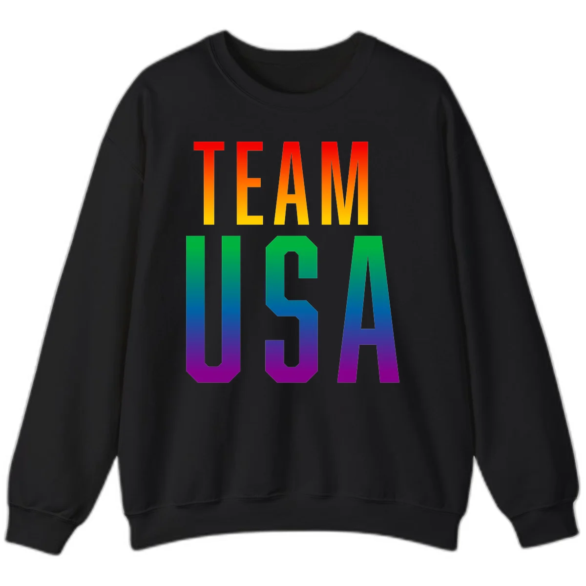 Team USA rainbow pride design with bold text gradient from red to purple representing LGBTQ+ flag colors in Black