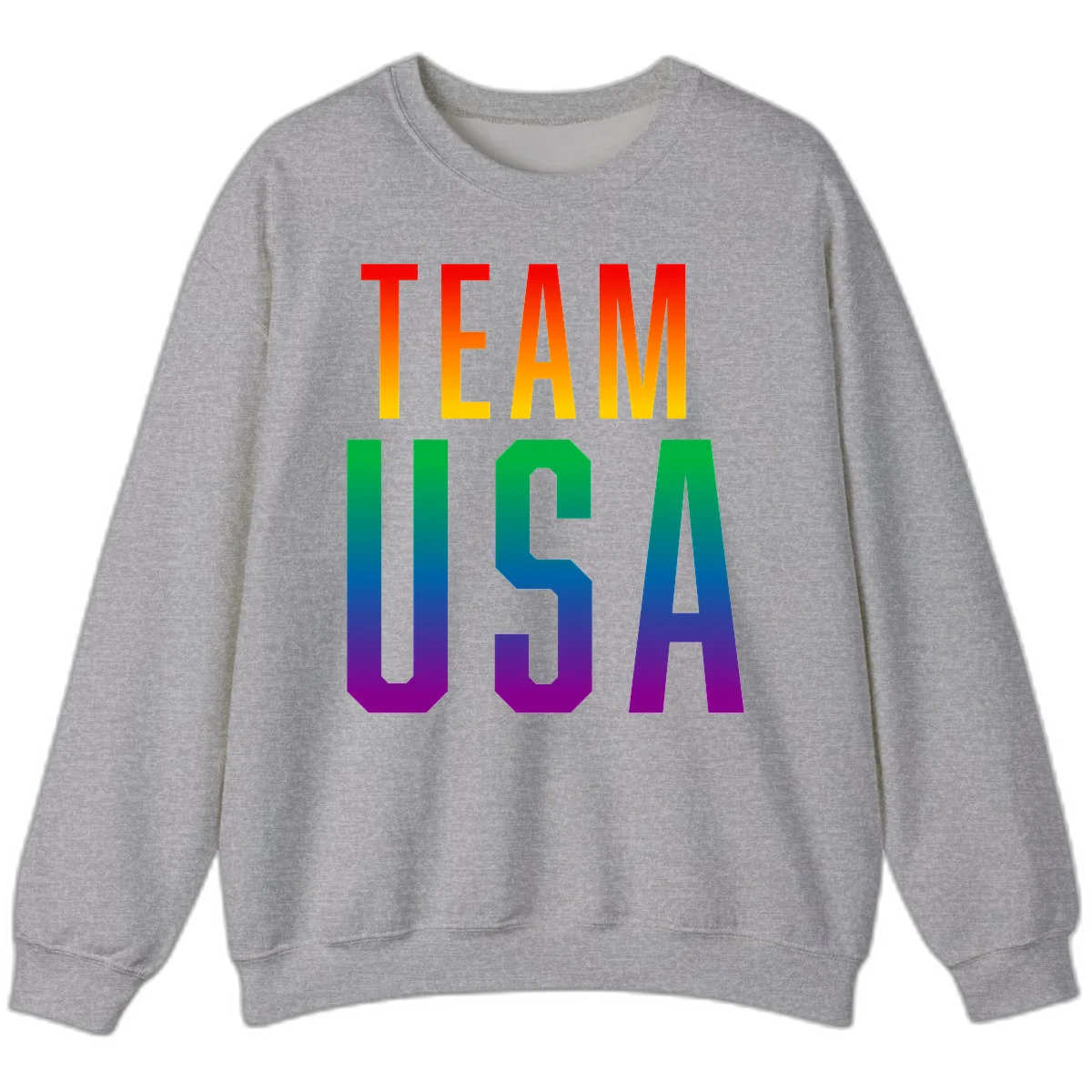 Team USA rainbow pride design with bold text gradient from red to purple representing LGBTQ+ flag colors in Sport Grey