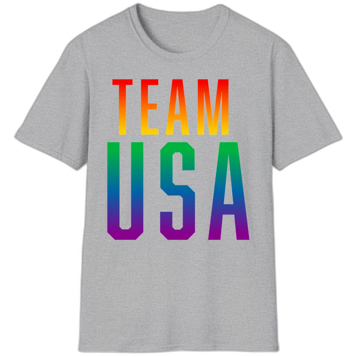 Team USA rainbow pride design with bold text gradient from red to purple representing LGBTQ+ flag colors in Sport Grey