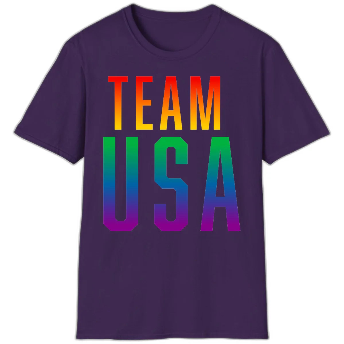 Team USA rainbow pride design with bold text gradient from red to purple representing LGBTQ+ flag colors in Purple