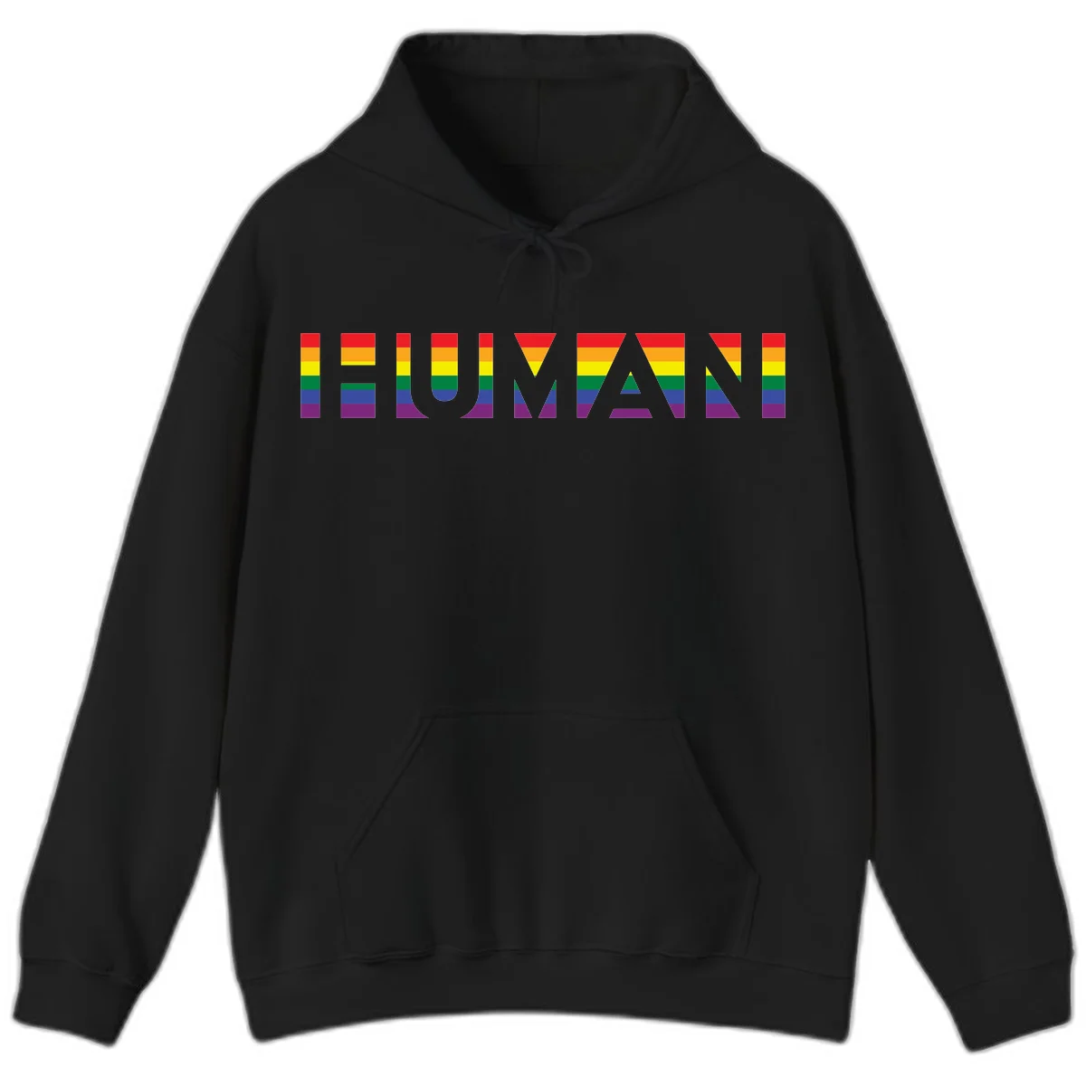 Rainbow pride letters in red, orange, yellow, green, blue, and purple stripes on gray background in Black