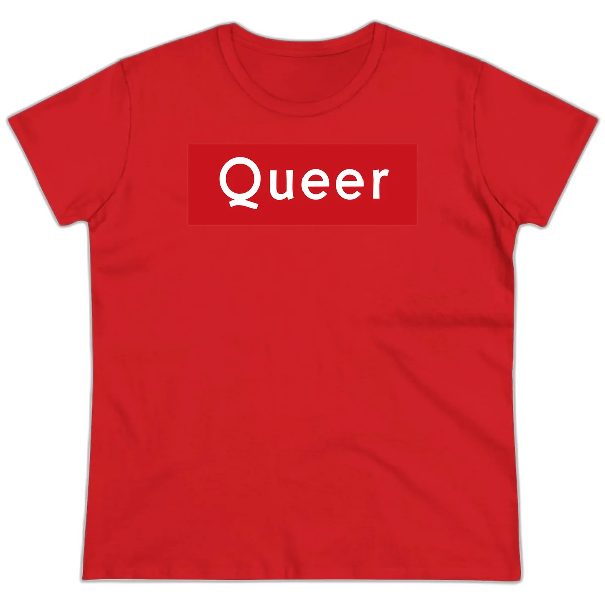 Bold white 'Queer' text on bright red background - a powerful queer pride statement design in Red
