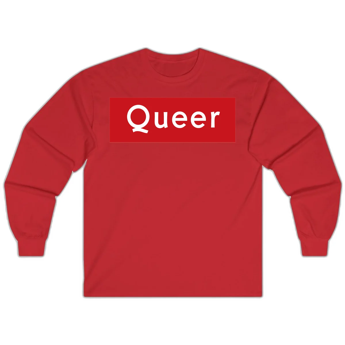 Bold white 'Queer' text on bright red background - a powerful queer pride statement design in Red
