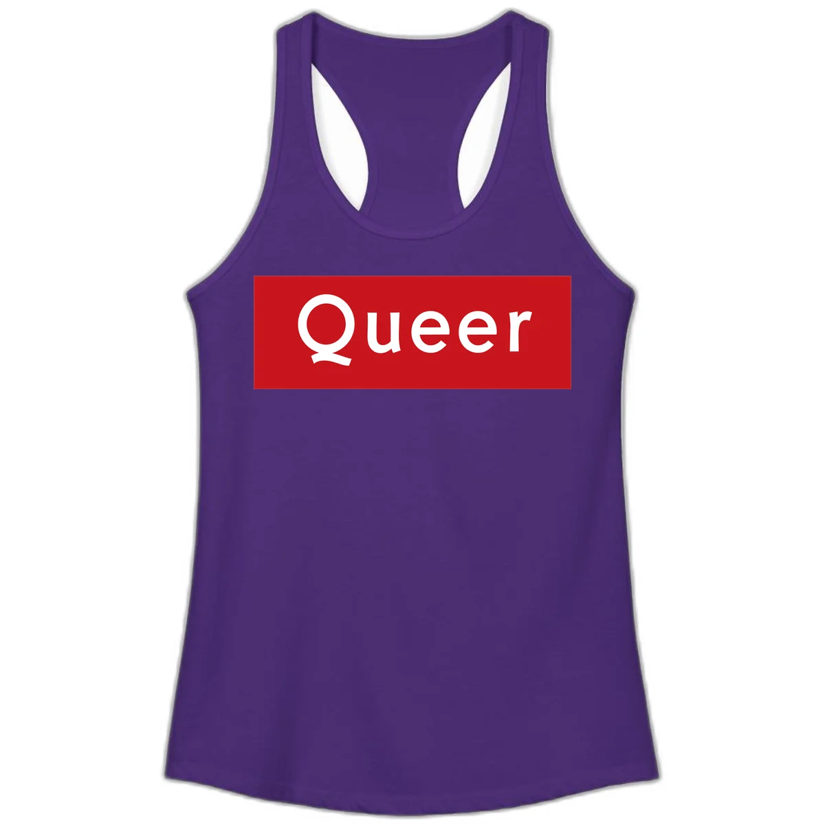 Bold white 'Queer' text on bright red background - a powerful queer pride statement design in Solid Purple Rush