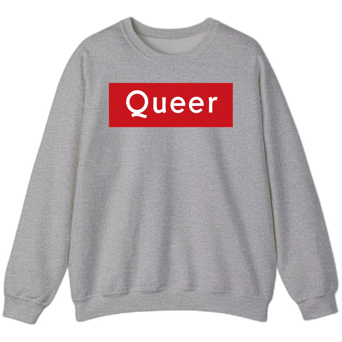 Bold white 'Queer' text on bright red background - a powerful queer pride statement design in Sport Grey