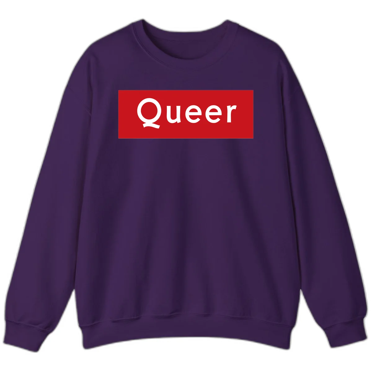Bold white 'Queer' text on bright red background - a powerful queer pride statement design in Purple