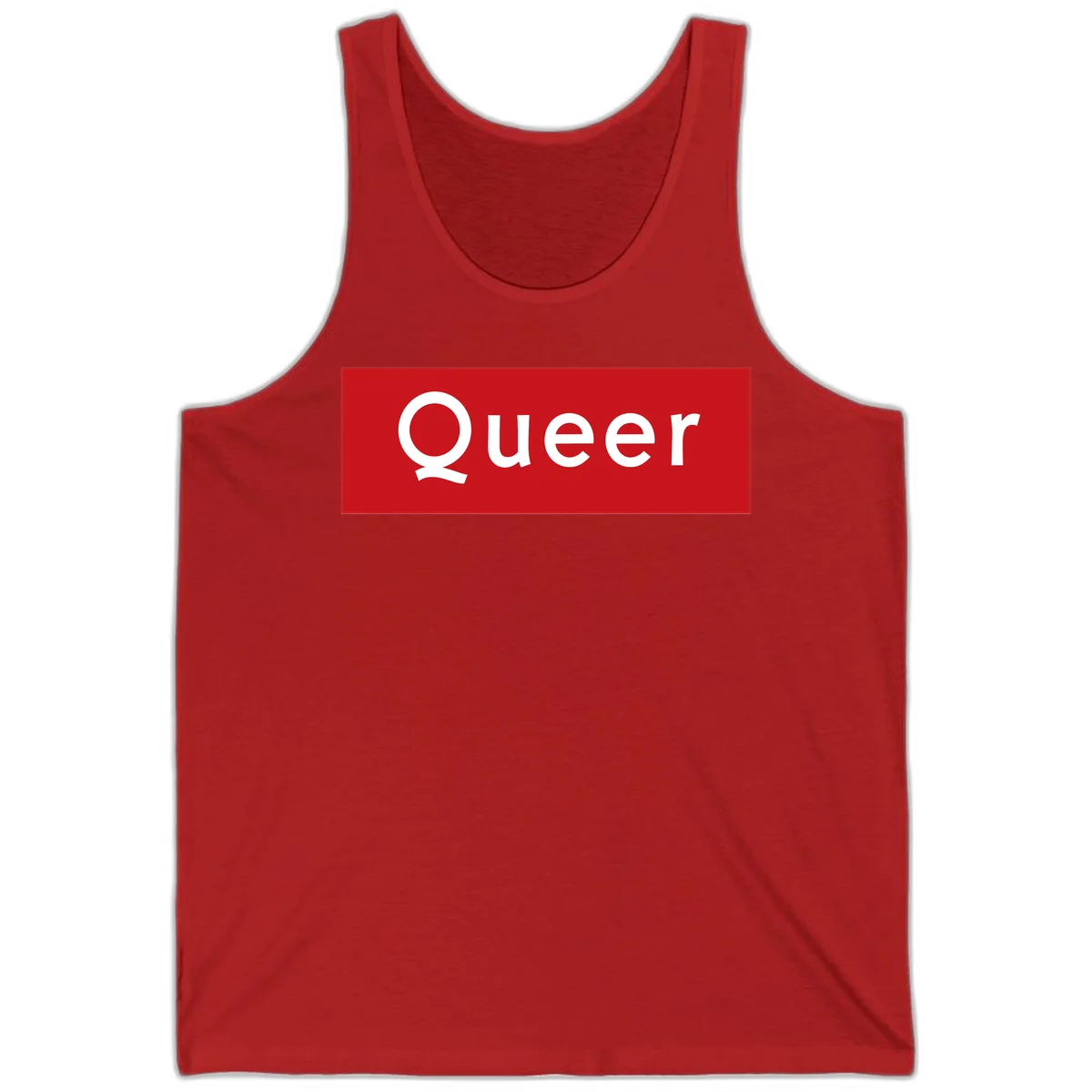 Bold white 'Queer' text on bright red background - a powerful queer pride statement design in Red