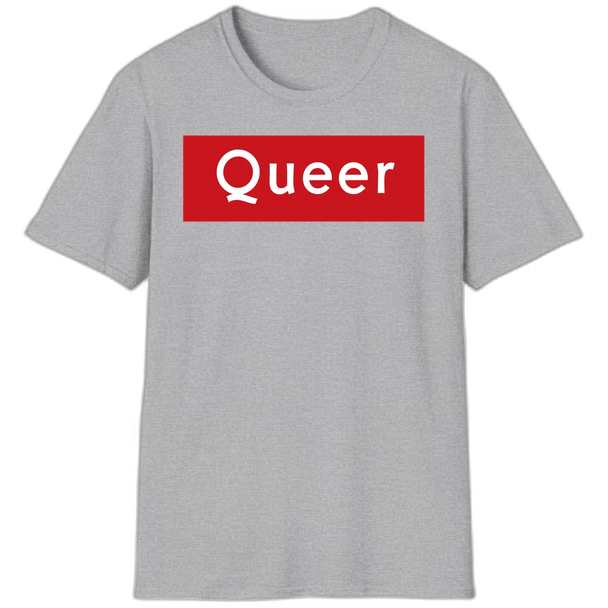 Bold white 'Queer' text on bright red background - a powerful queer pride statement design in Sport Grey
