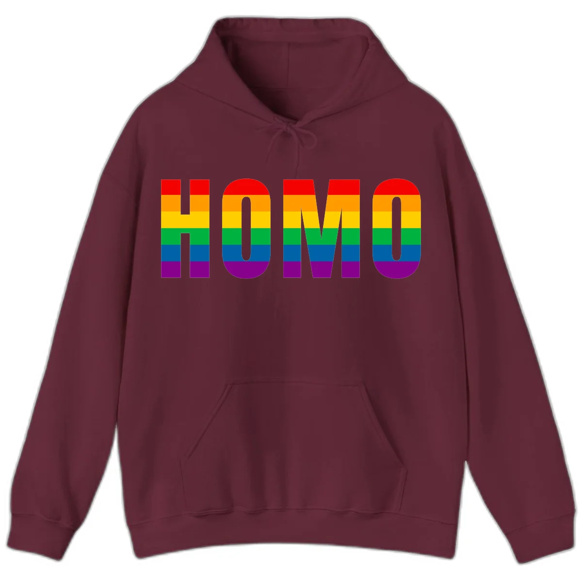 Love is love rainbow pride design with letters filled in rainbow flag stripes against gray background in Maroon