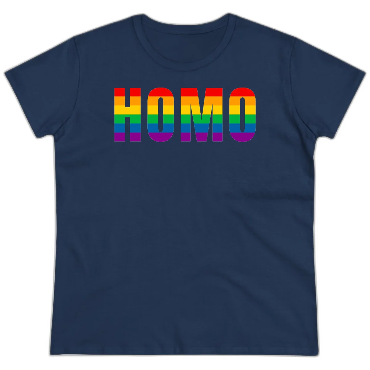 Love is love rainbow pride design with letters filled in rainbow flag stripes against gray background in Navy