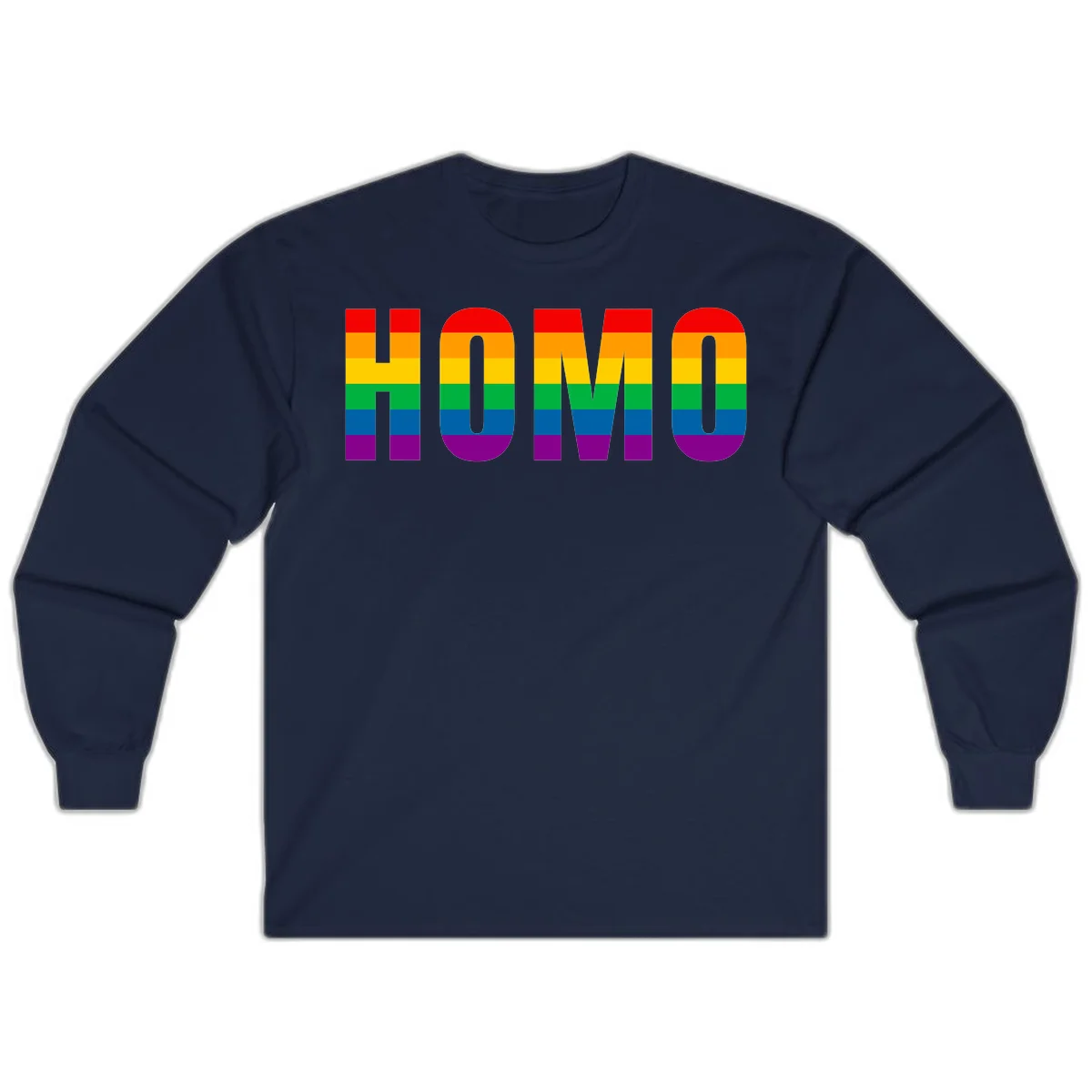 Love is love rainbow pride design with letters filled in rainbow flag stripes against gray background in Navy