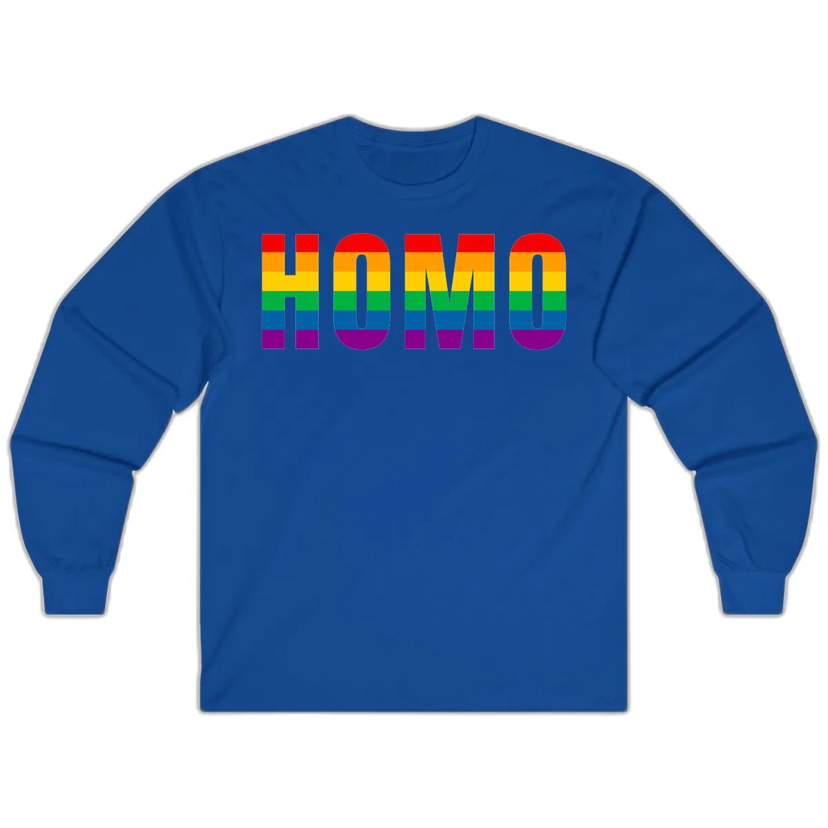 Love is love rainbow pride design with letters filled in rainbow flag stripes against gray background in Royal