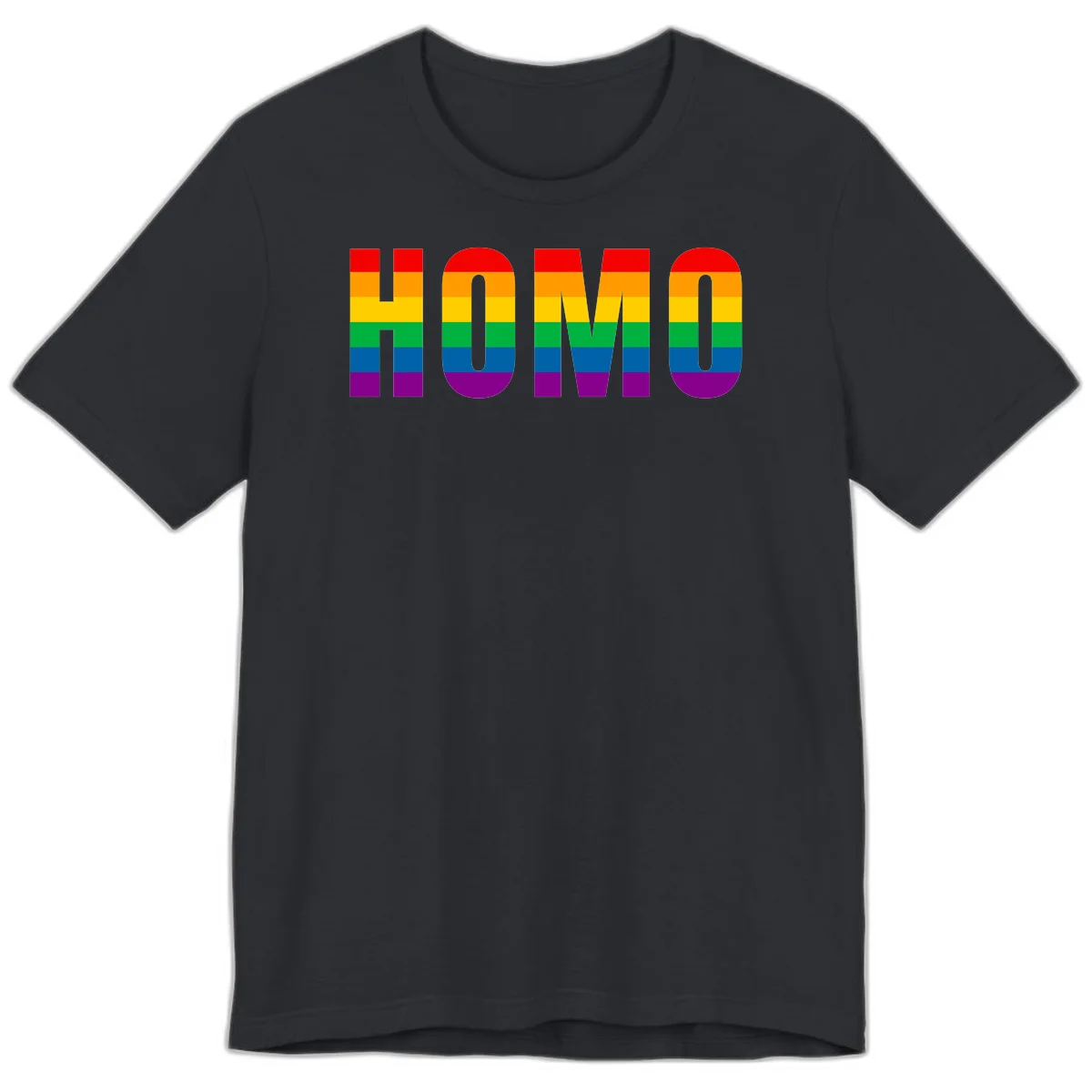 Love is love rainbow pride design with letters filled in rainbow flag stripes against gray background in Vintage Black