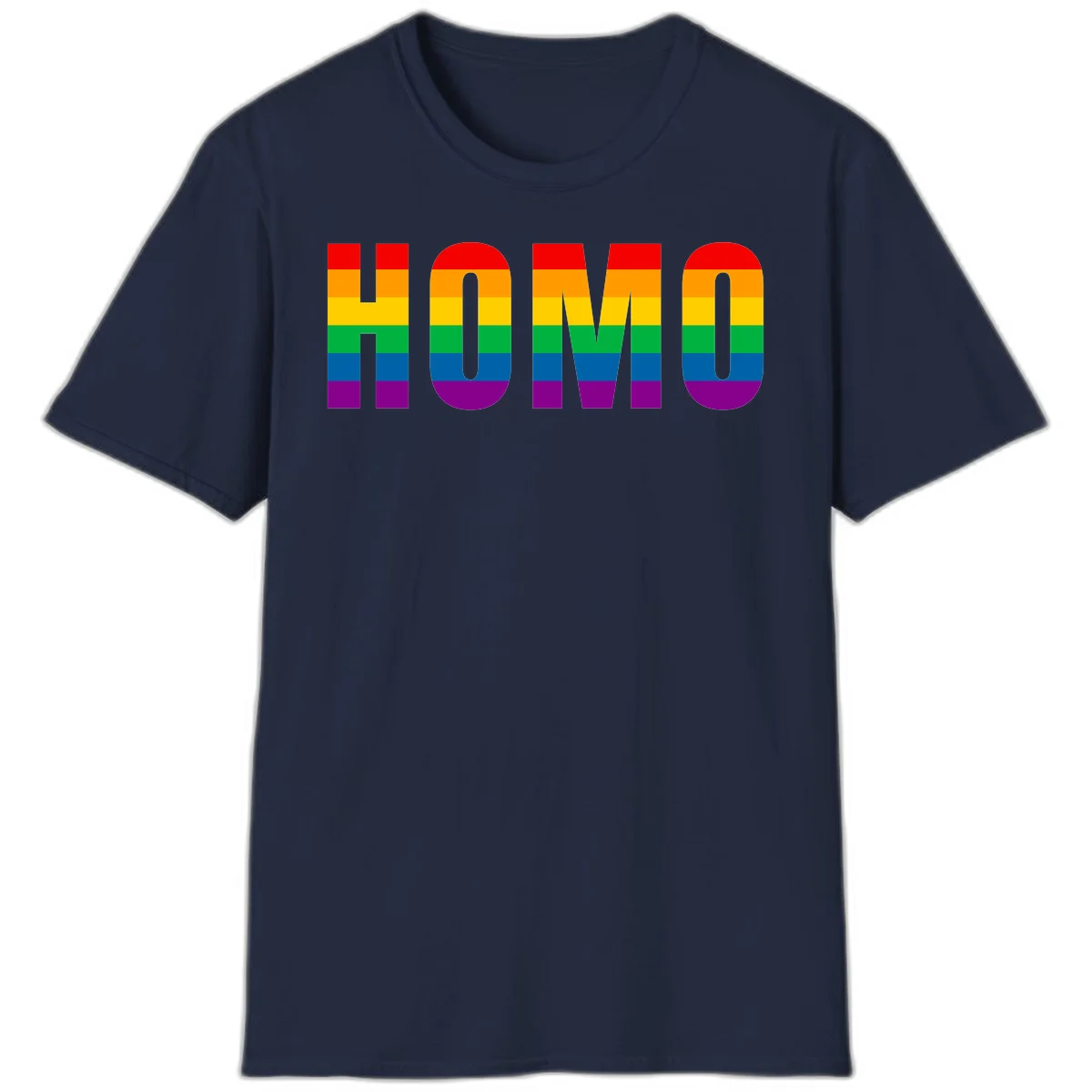 Love is love rainbow pride design with letters filled in rainbow flag stripes against gray background in Navy