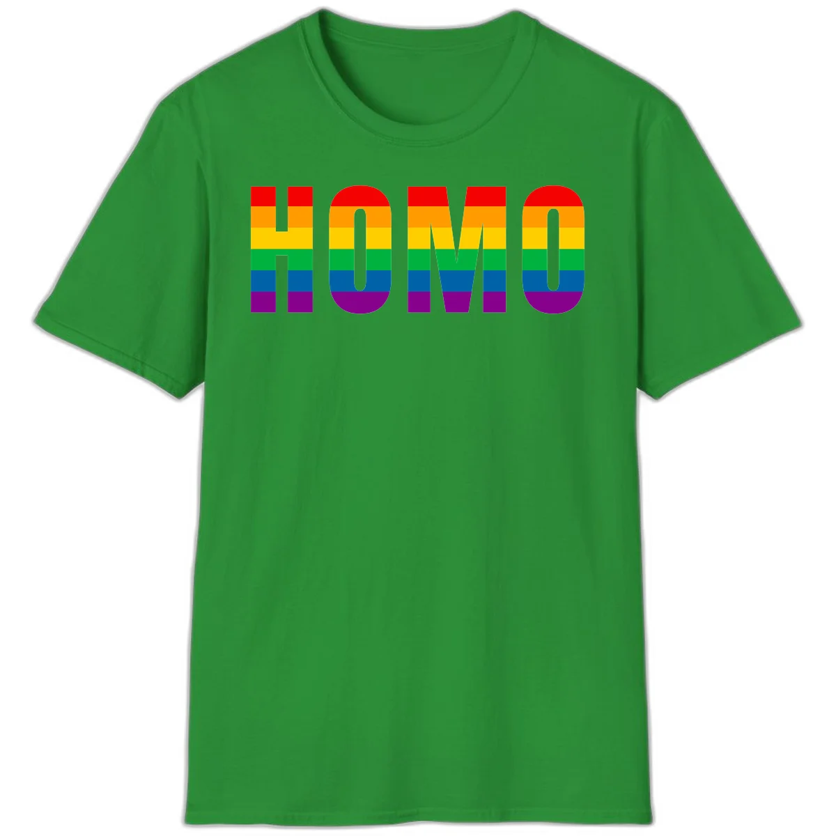 Love is love rainbow pride design with letters filled in rainbow flag stripes against gray background in Irish Green