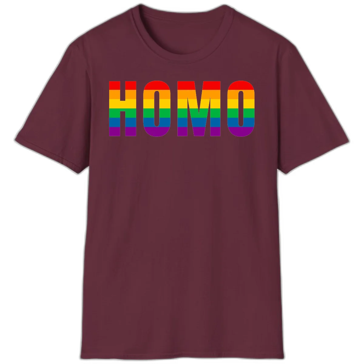 Love is love rainbow pride design with letters filled in rainbow flag stripes against gray background in Maroon