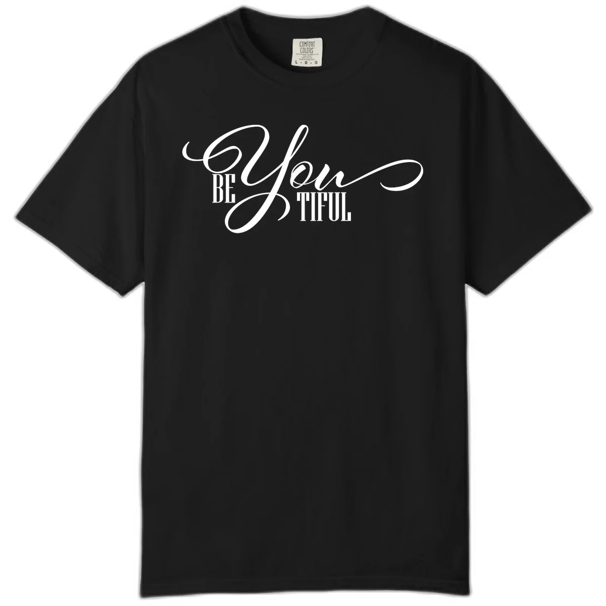 Elegant white typography reading 'BE YOU THRILL' with decorative script and serif lettering on gray background in Black