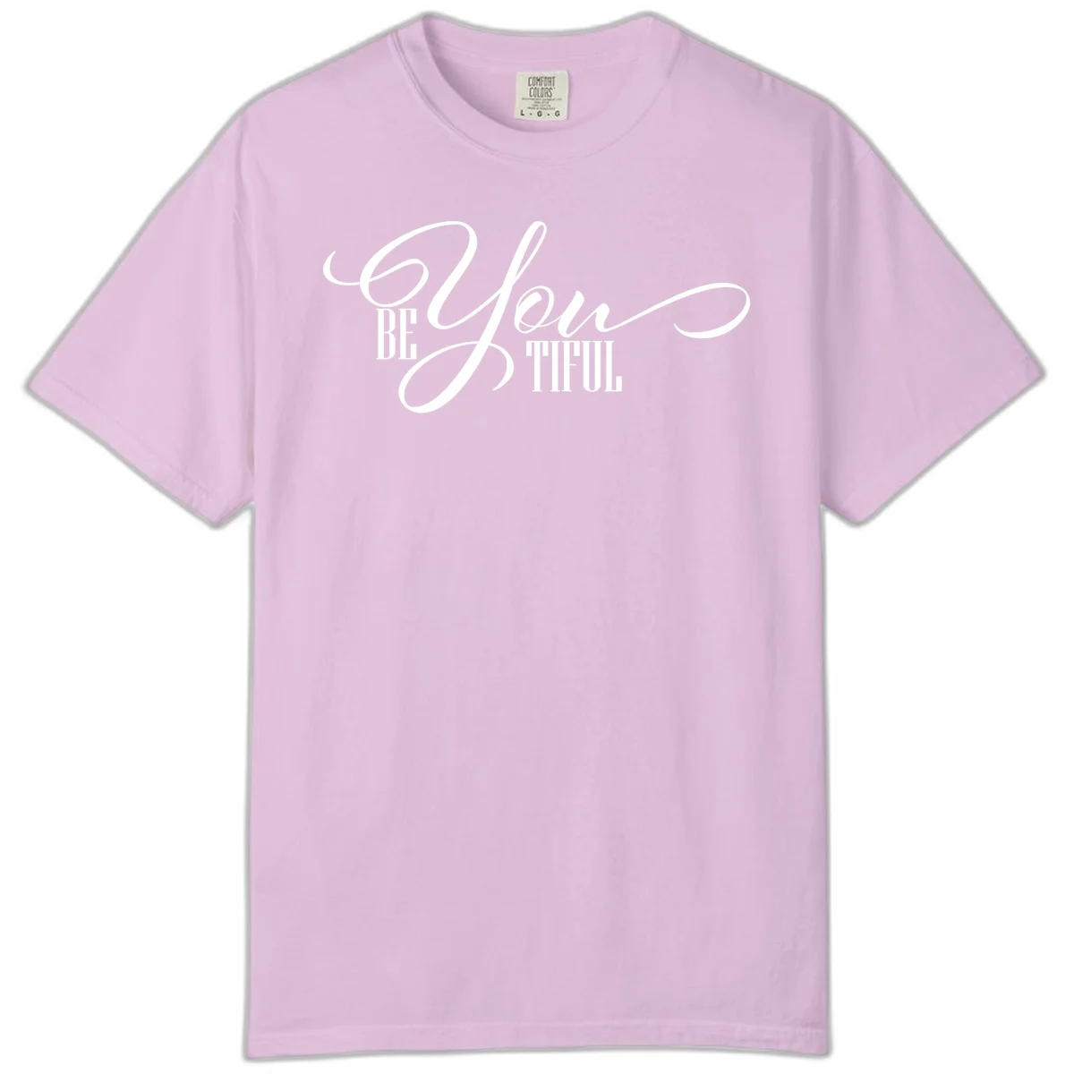 Elegant white typography reading 'BE YOU THRILL' with decorative script and serif lettering on gray background in Orchid