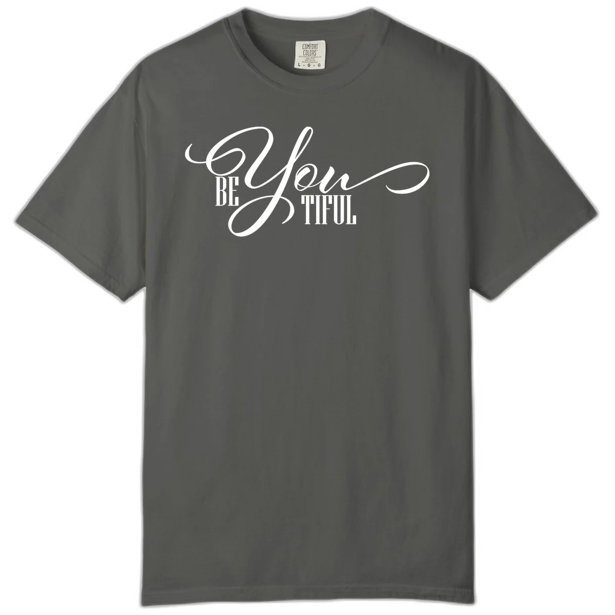 Elegant white typography reading 'BE YOU THRILL' with decorative script and serif lettering on gray background in Pepper