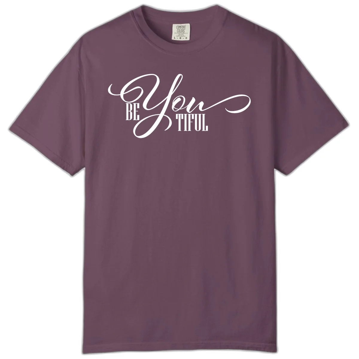 Elegant white typography reading 'BE YOU THRILL' with decorative script and serif lettering on gray background in Berry