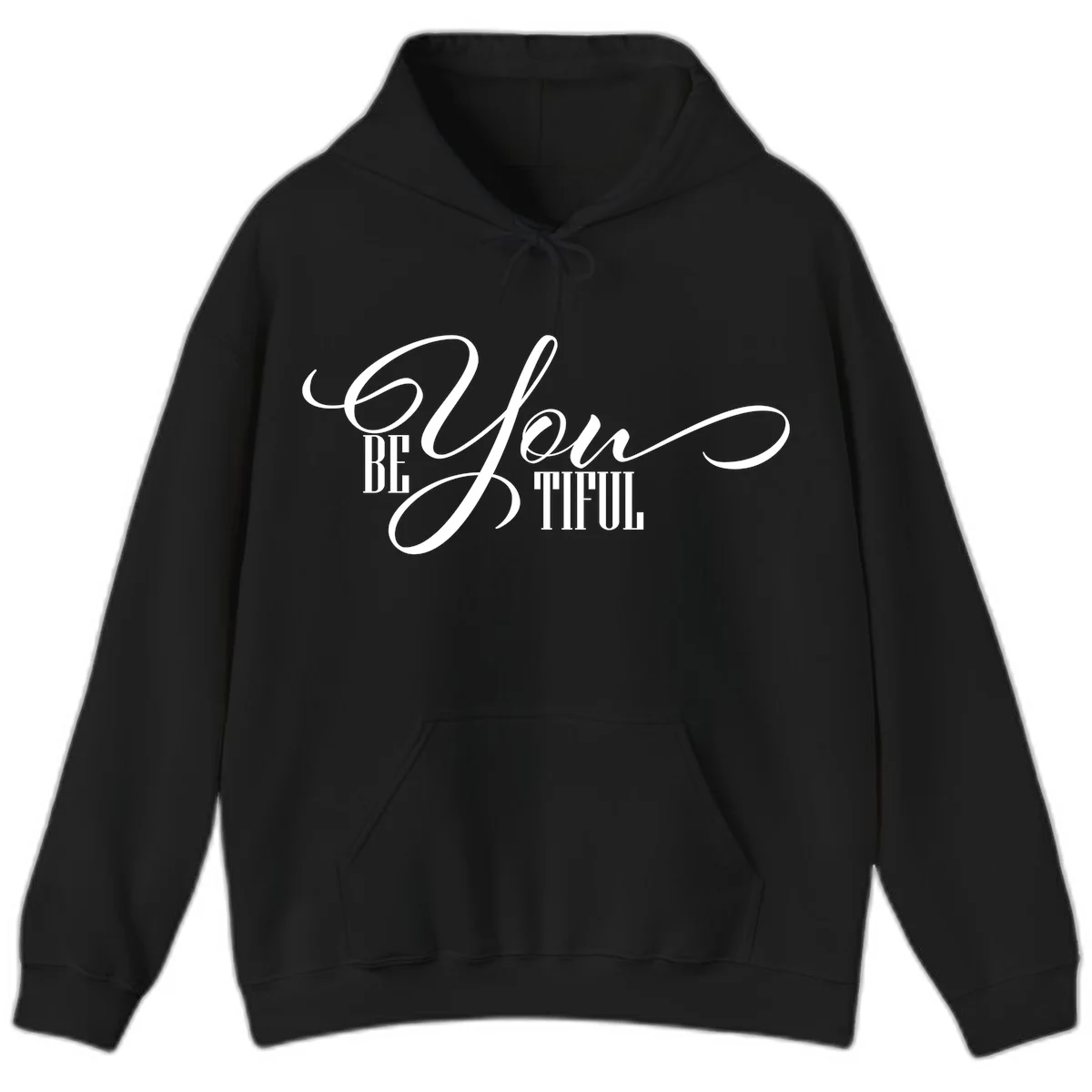 Elegant white typography reading 'BE YOU THRILL' with decorative script and serif lettering on gray background in Black