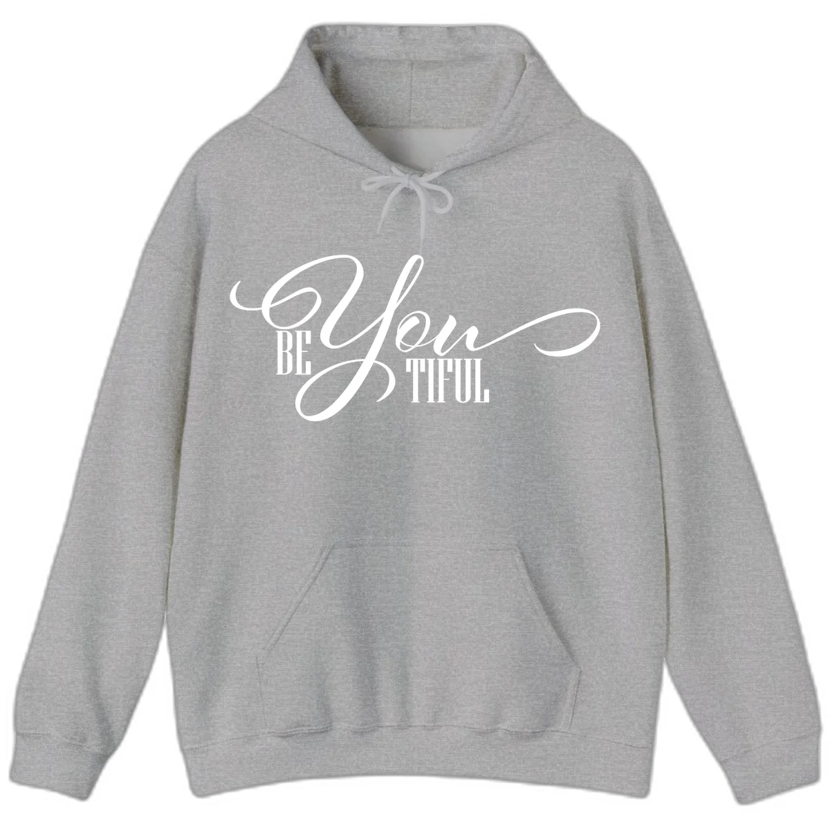 Elegant white typography reading 'BE YOU THRILL' with decorative script and serif lettering on gray background in Sport Grey