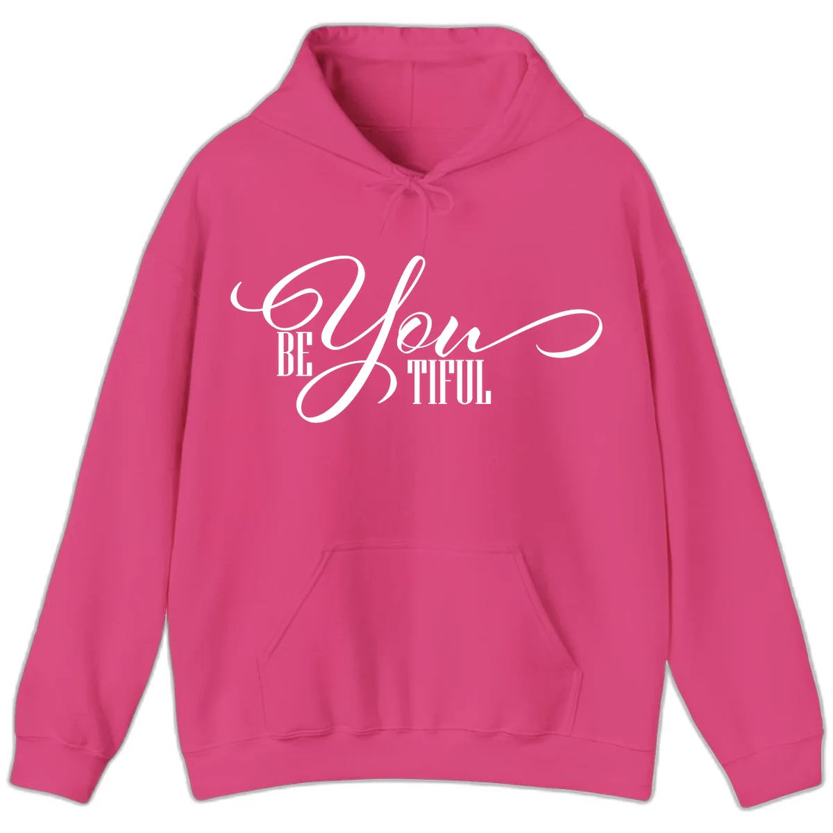 Elegant white typography reading 'BE YOU THRILL' with decorative script and serif lettering on gray background in Heliconia