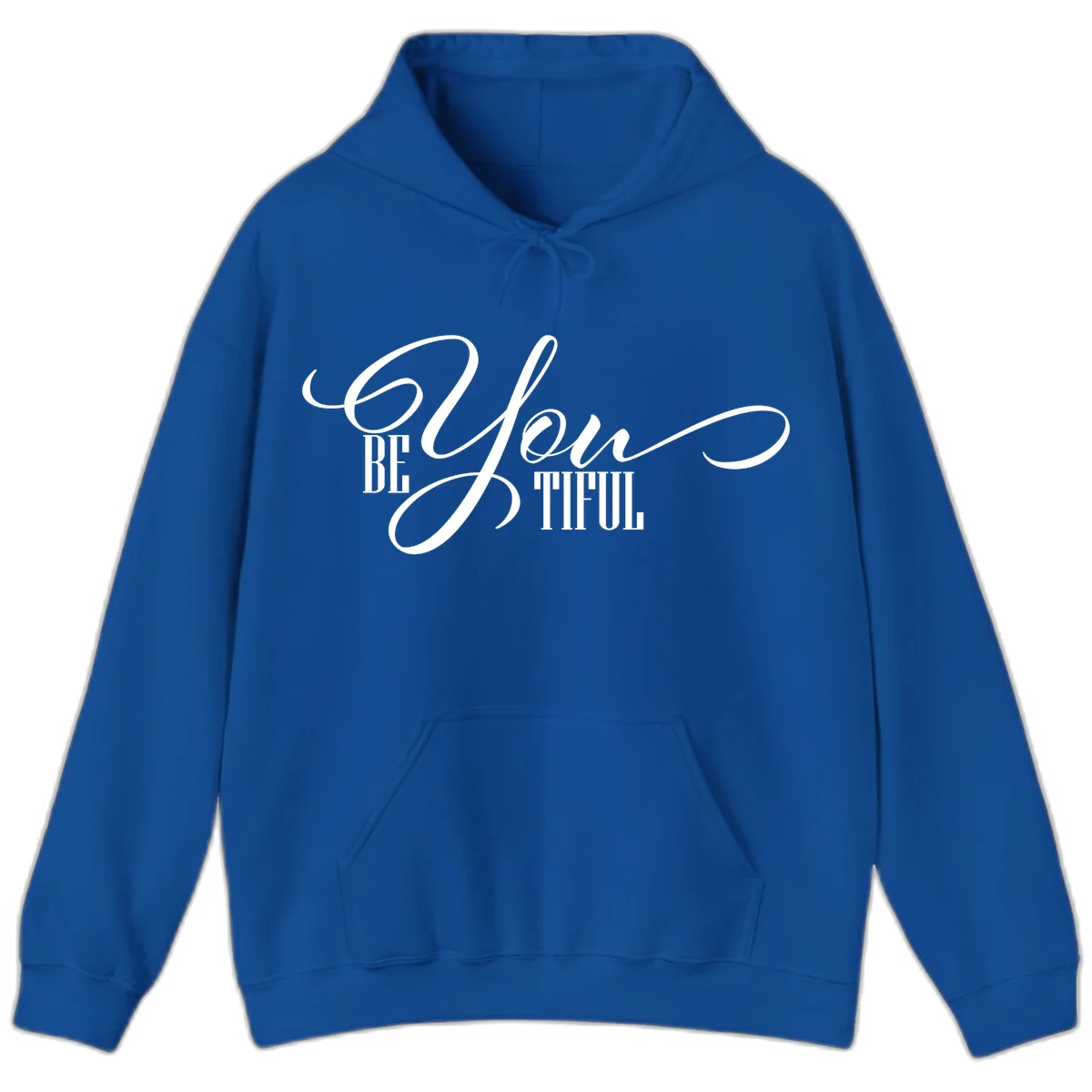 Elegant white typography reading 'BE YOU THRILL' with decorative script and serif lettering on gray background in Royal