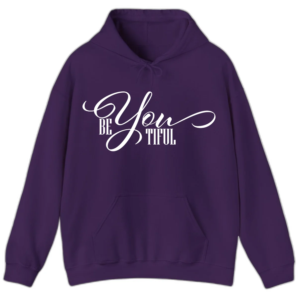Elegant white typography reading 'BE YOU THRILL' with decorative script and serif lettering on gray background in Purple