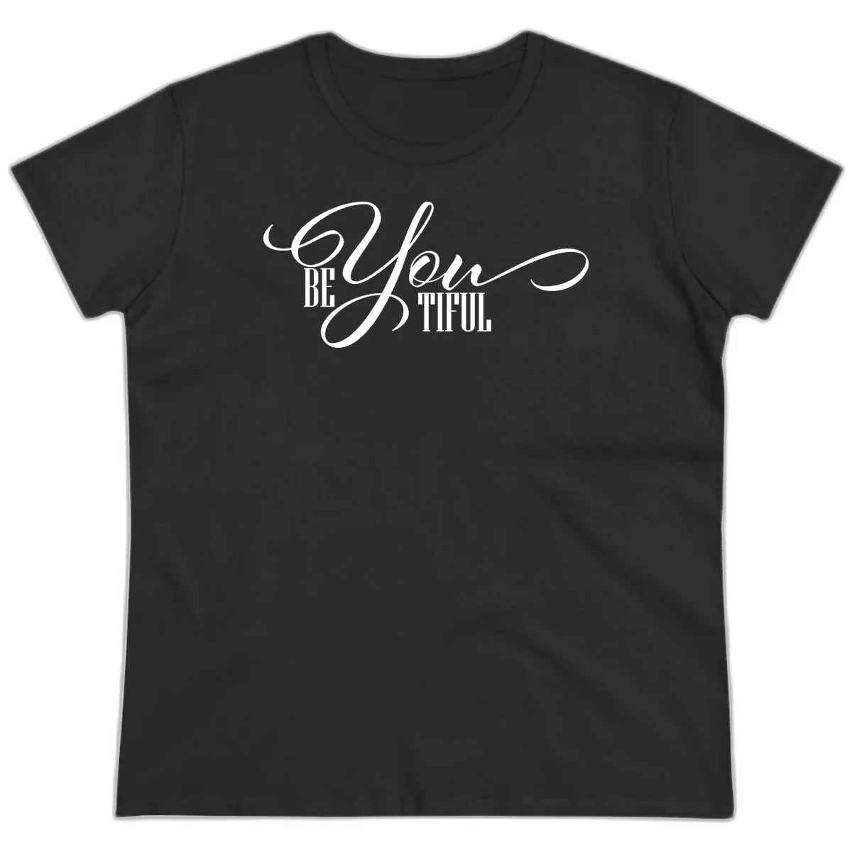 Elegant white typography reading 'BE YOU THRILL' with decorative script and serif lettering on gray background in Black