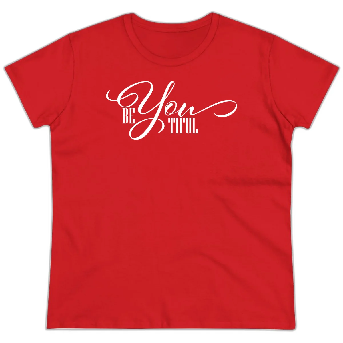 Elegant white typography reading 'BE YOU THRILL' with decorative script and serif lettering on gray background in Red