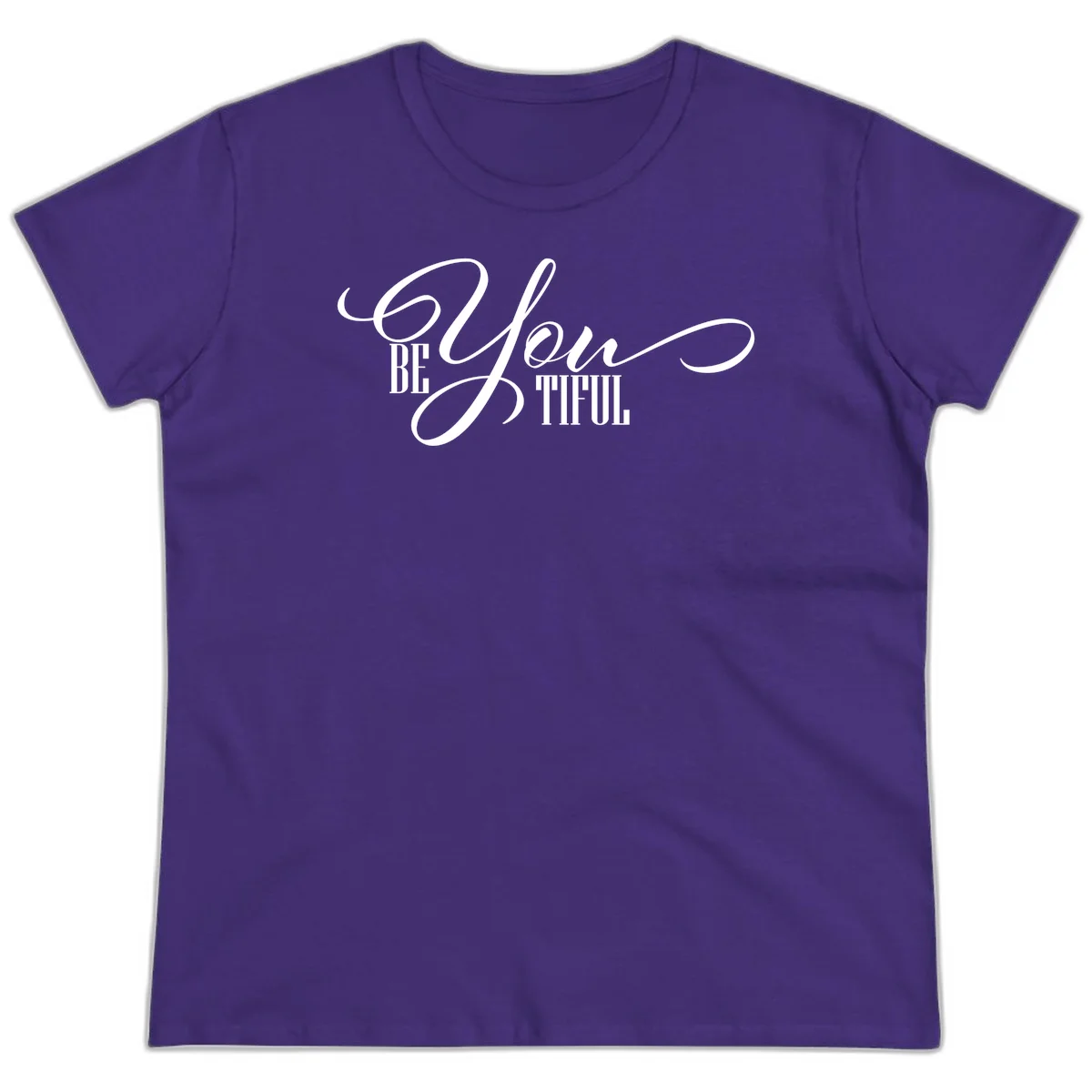 Elegant white typography reading 'BE YOU THRILL' with decorative script and serif lettering on gray background in Purple