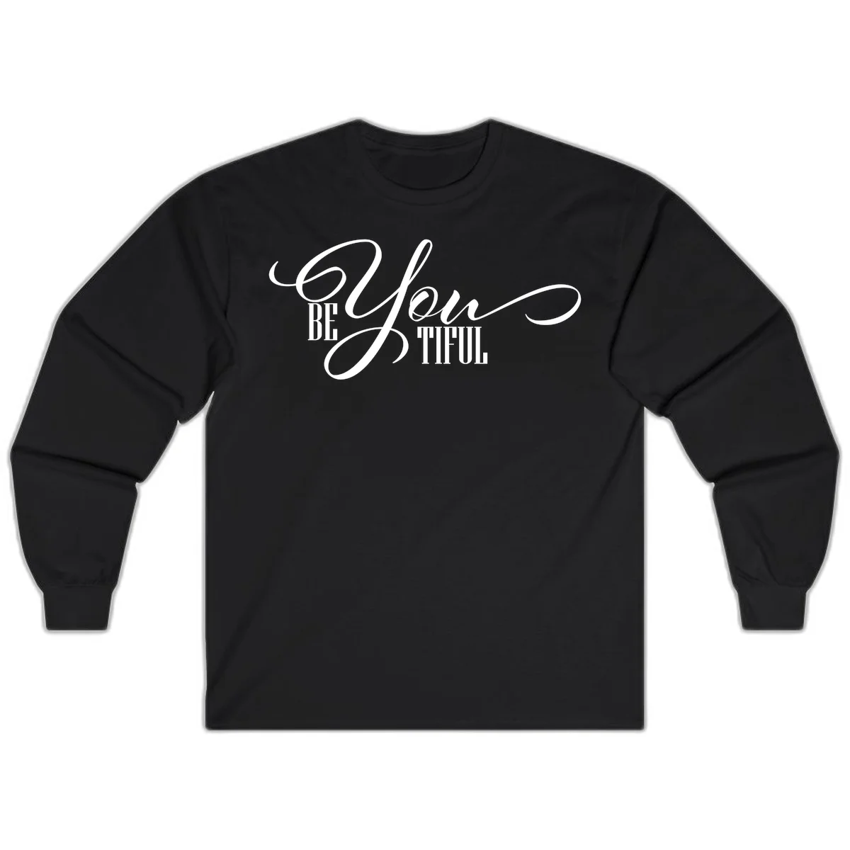 Elegant white typography reading 'BE YOU THRILL' with decorative script and serif lettering on gray background in Black